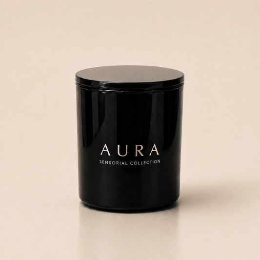 AURA luxury candle in black glass vessel