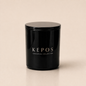 Flamma Hestia KEPOS luxury candle in a reusable black glass vessel, jasmine and pine fragrance