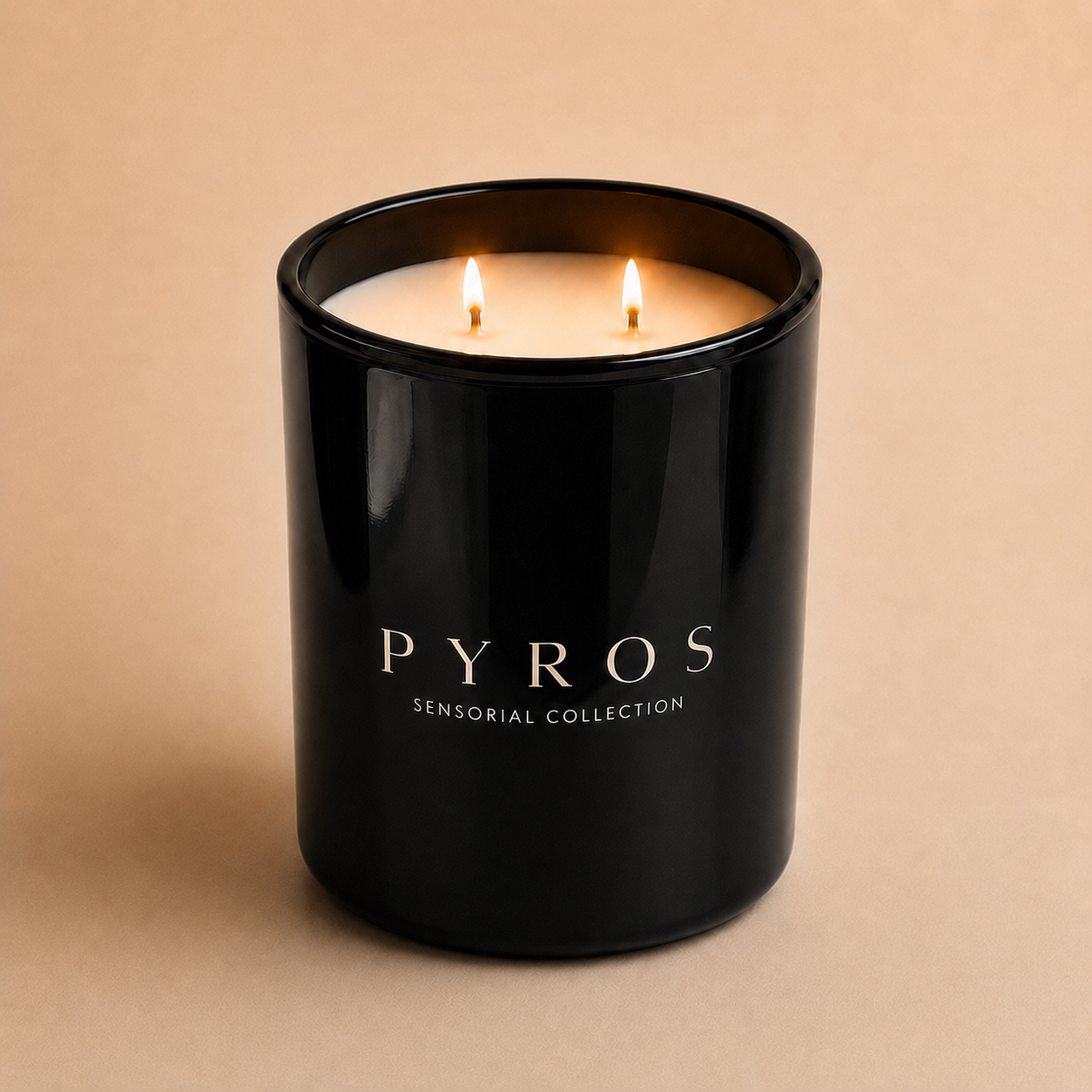 Flamma Hestia PYRÓS candle styled on a home shelf