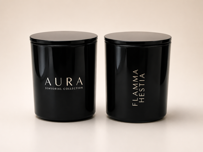 Flamma Hestia AURA candle lit, bergamot and cashmere musk fragrance