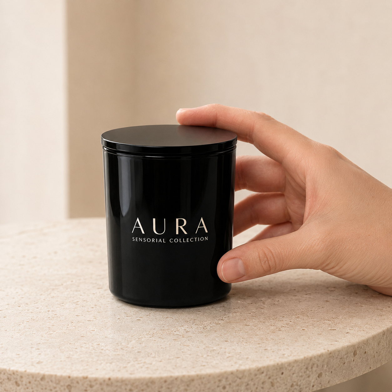 Flamma Hestia AURA candle close-up of double cotton wick