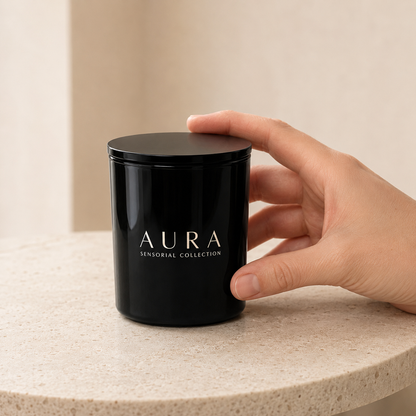 Flamma Hestia AURA candle close-up of double cotton wick