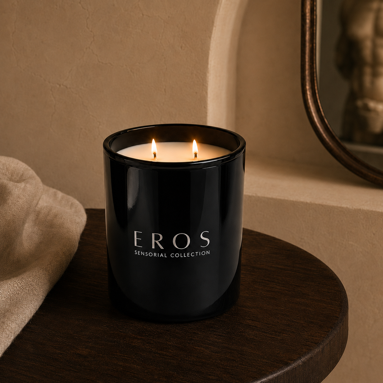 Flamma Hestia EROS candle close-up of double cotton wick